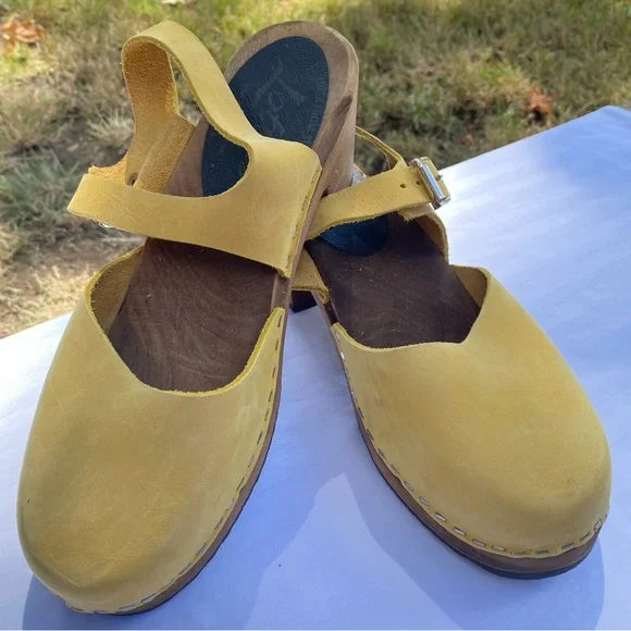 Lottas High Wood Mary Jane Clogs Yellow Size 39 (US8.5) - Picture 2 of 9